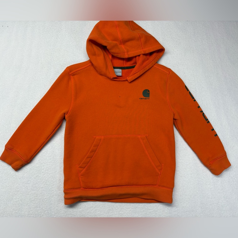 Carhartt Boys Long Sleeve Graphic Logo Hoodie Sweatshirt, Orange, Size 7